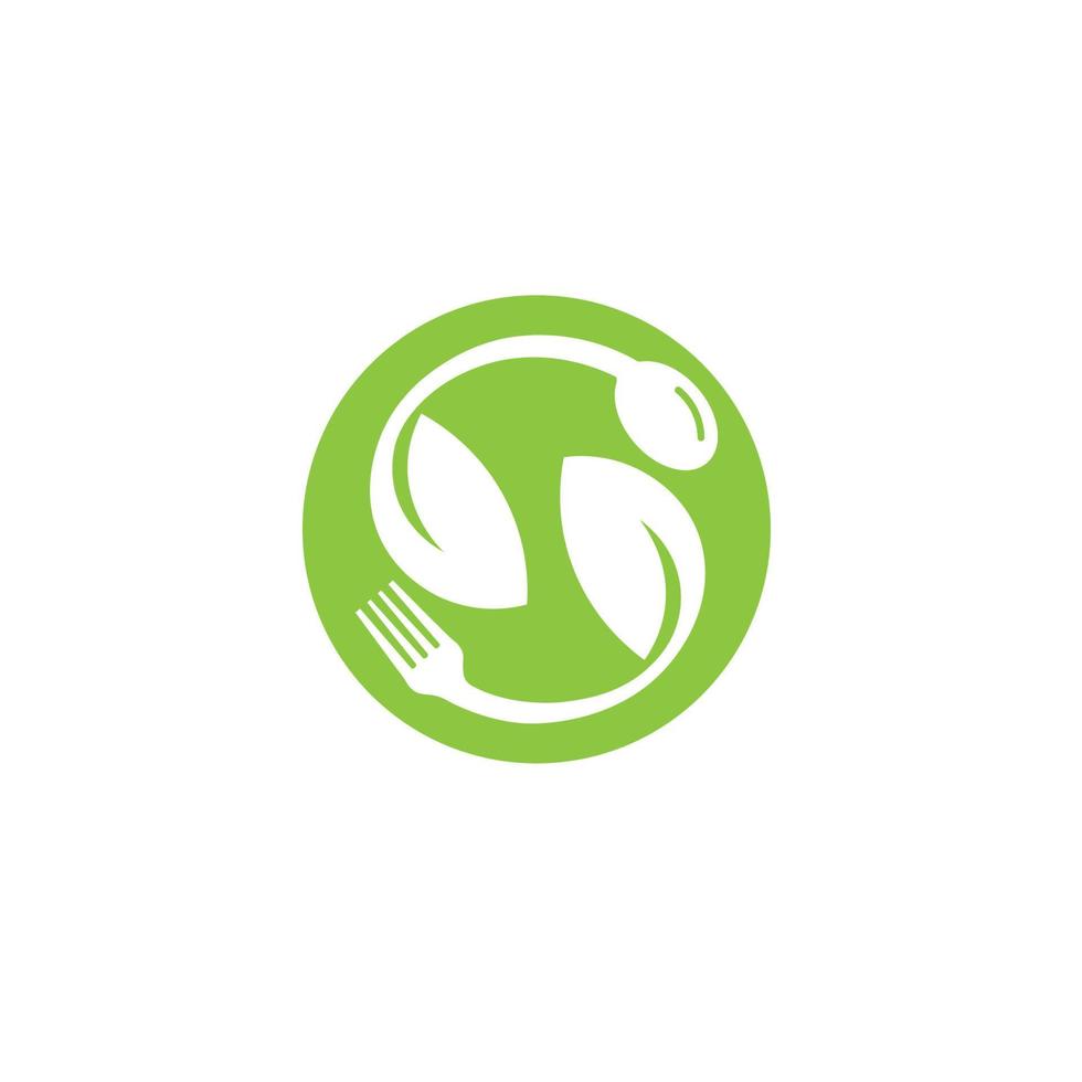gezond voedsel logo. concept logo, met de symbool van een lepel, vork en blad. kan worden voor restaurants, gezond voedsel producten, website logos voor voedsel adviseurs vector
