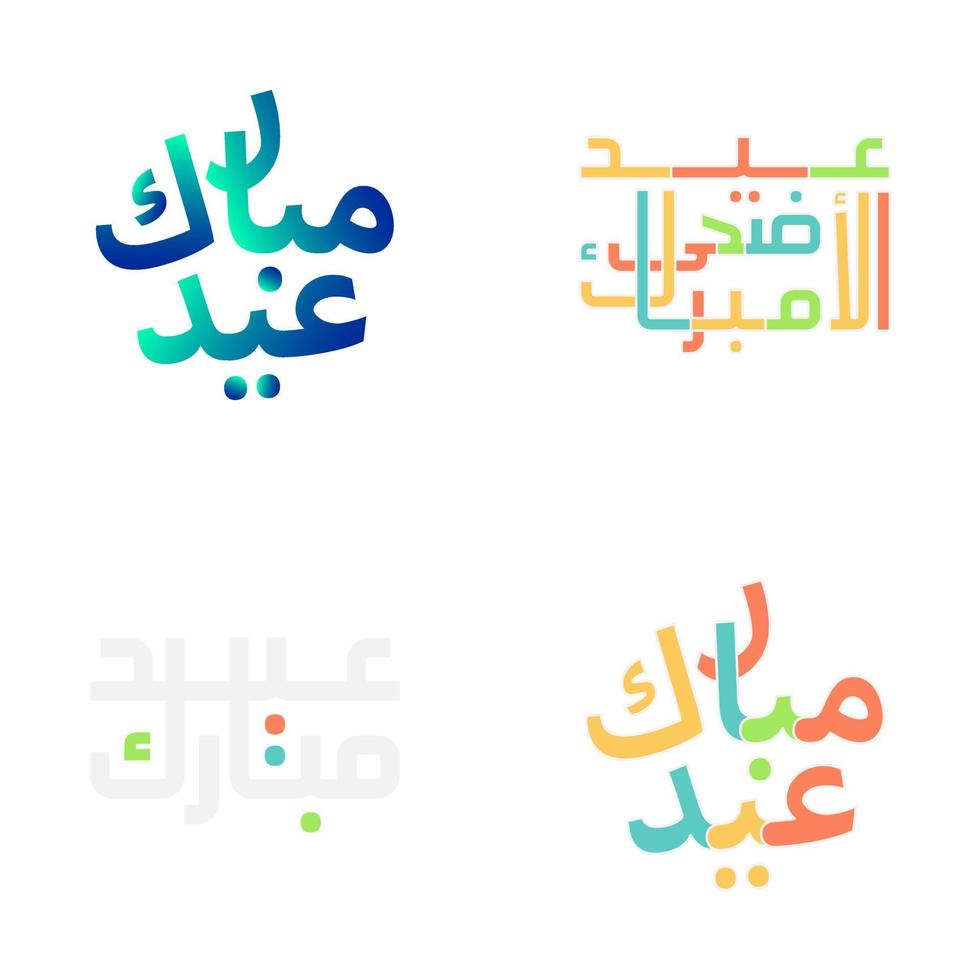 eid mubarak groet kaart met kleurrijk Arabisch schoonschrift vector