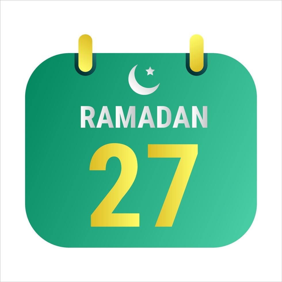 27e Ramadan vieren met wit en gouden halve maan manen. en Engels Ramadan tekst. vector