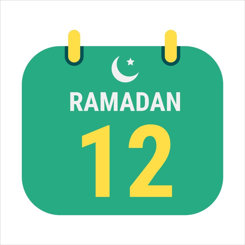 12e Ramadan vieren met wit en gouden halve maan manen. en Engels Ramadan tekst. vector