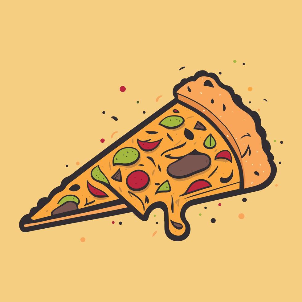 een plak van pizza vector, schattig gemakkelijk minimalistische kaas smelten Aan top van pizza vlak illustratie, snel voedsel concept vector