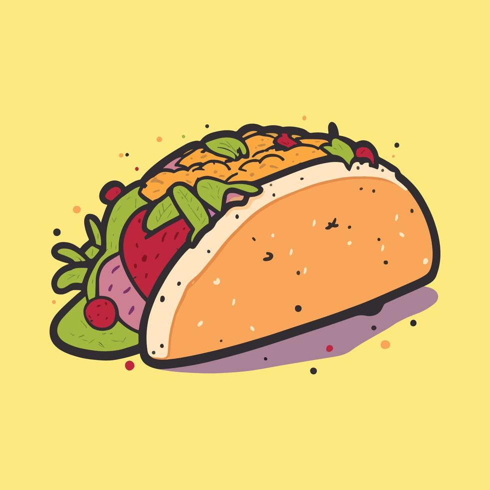 vector Mexicaans taco, kleurrijk snel voedsel taco vector schattig illustratie