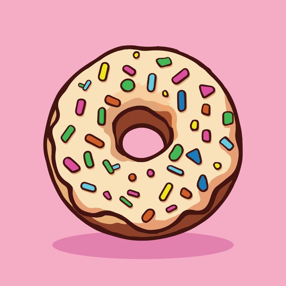 hand- getrokken donut, kleurrijk snel voedsel vector illustratie