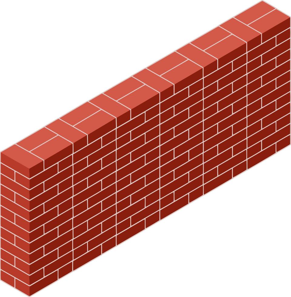 rood steen muur van huis. element van gebouw bouw. steen voorwerp. isometrische illustratie. symbool van bescherming en veiligheid vector