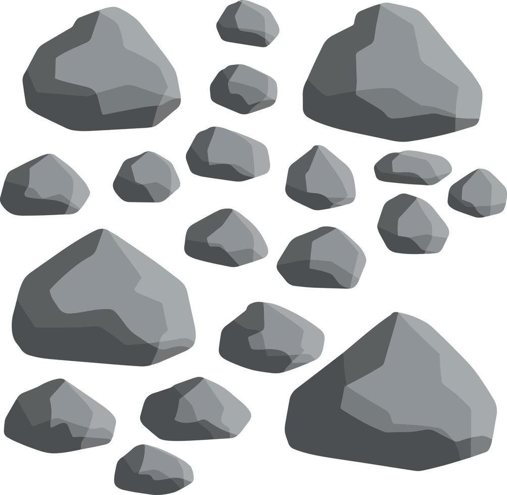 natuurlijke muurstenen en gladde en ronde grijze rotsen. element van bossen, bergen en grotten met kasseien. cartoon vlakke afbeelding vector