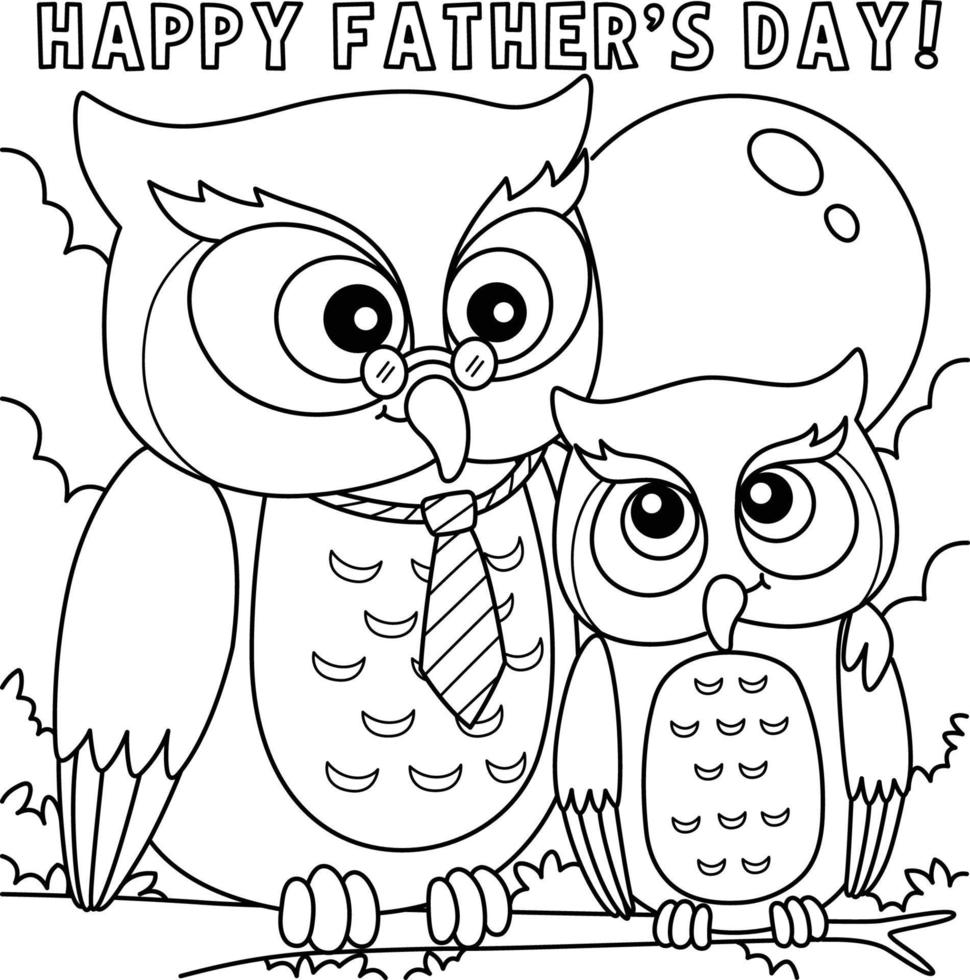 gelukkig vaders dag uil kleur bladzijde voor kinderen vector