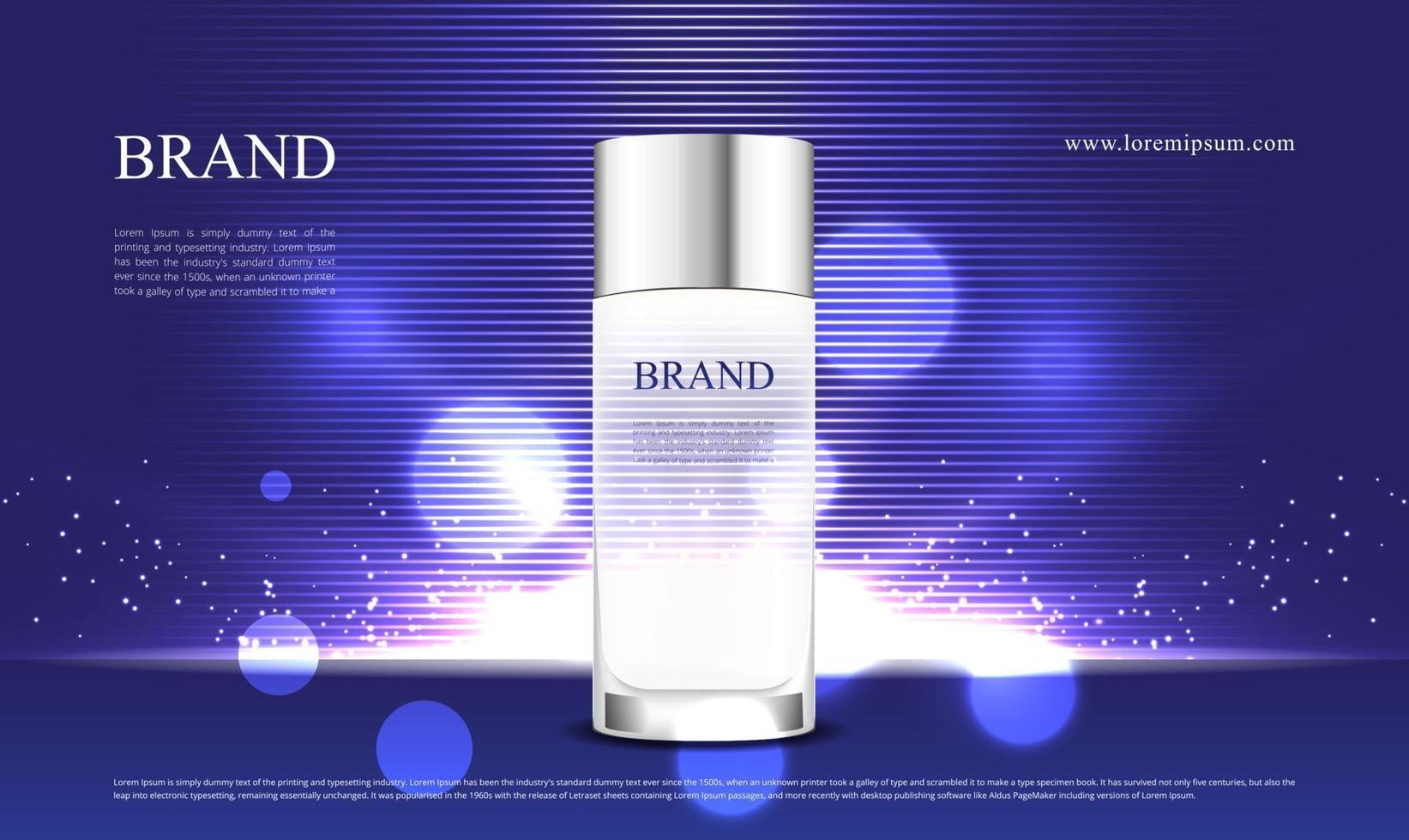 reclame voor cosmeticaproducten met violet lichteffect en 3D-verpakking vector