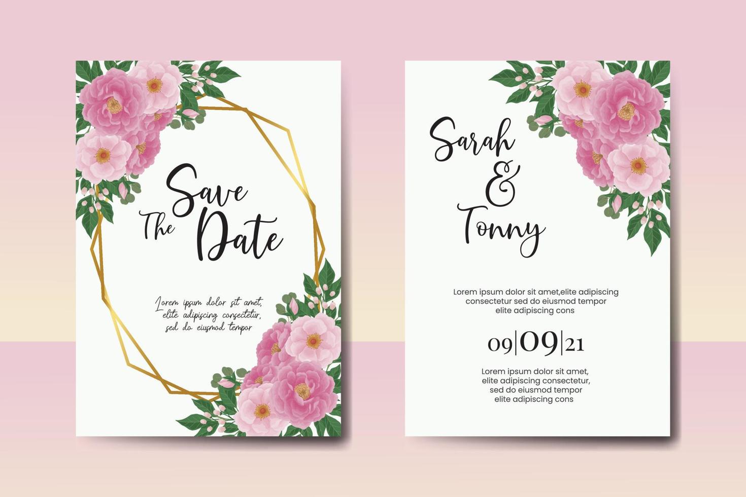 bruiloft uitnodiging kader set, bloemen waterverf digitaal hand- getrokken pioen bloem ontwerp uitnodiging kaart sjabloon vector
