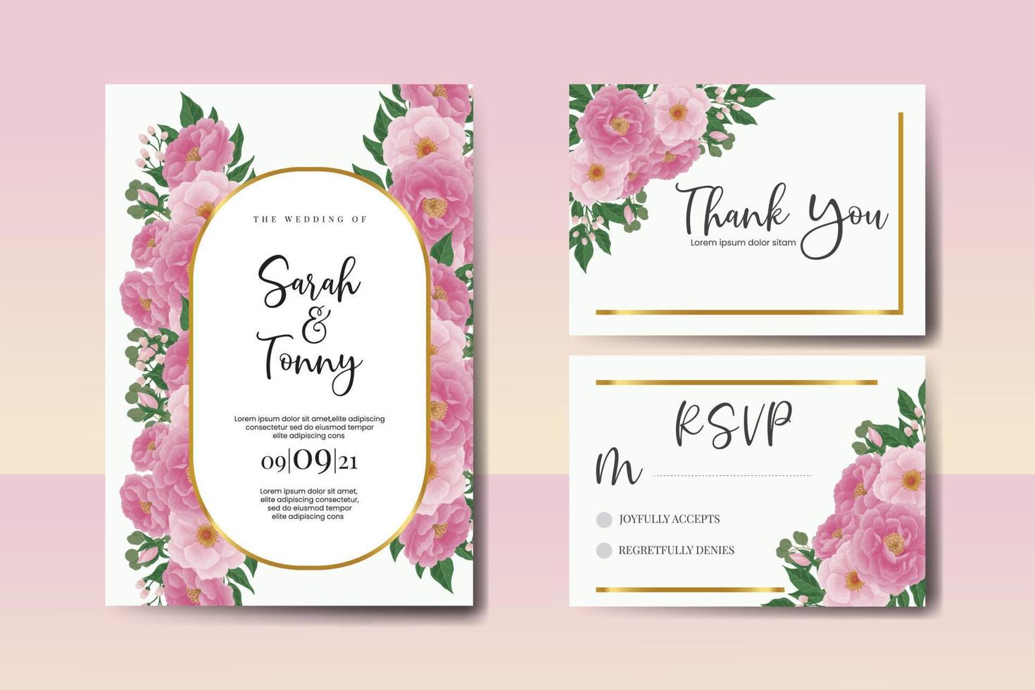 bruiloft uitnodiging kader set, bloemen waterverf digitaal hand- getrokken pioen bloem ontwerp uitnodiging kaart sjabloon vector