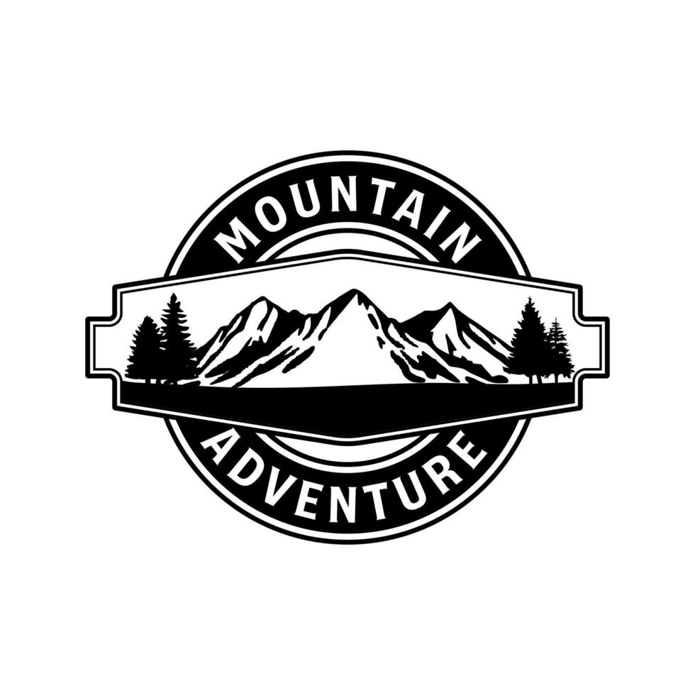 vector reeks van berg avontuur exploratie wijnoogst logo's, emblemen, en silhouetten. logotype Sjablonen en badges met bergen, bossen, en bomen.