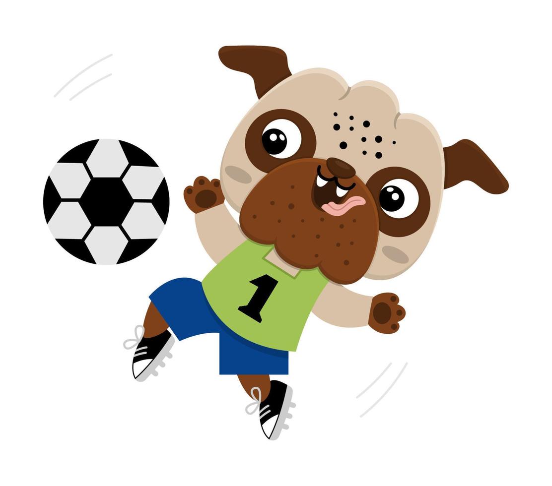 vector tekenfilm mopshond. antropomorf hond aan het doen sport. grappig pup spelen Amerikaans voetbal. schattig dier illustratie met voetbal bal voor kinderen. grappig weinig huisdier pictogrammen verzameling