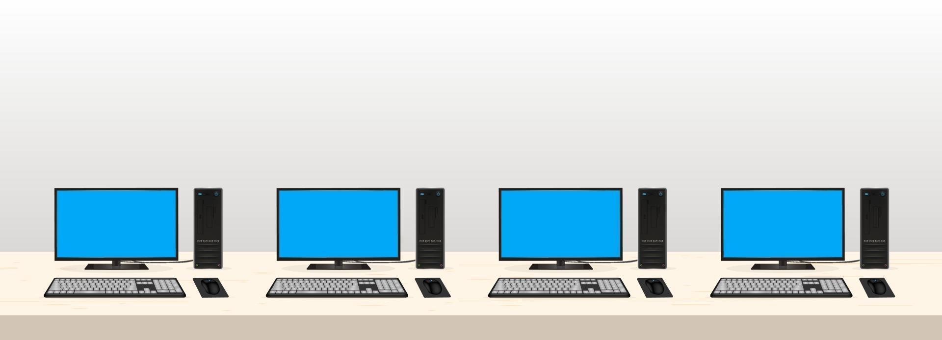 desktop computer café set vector