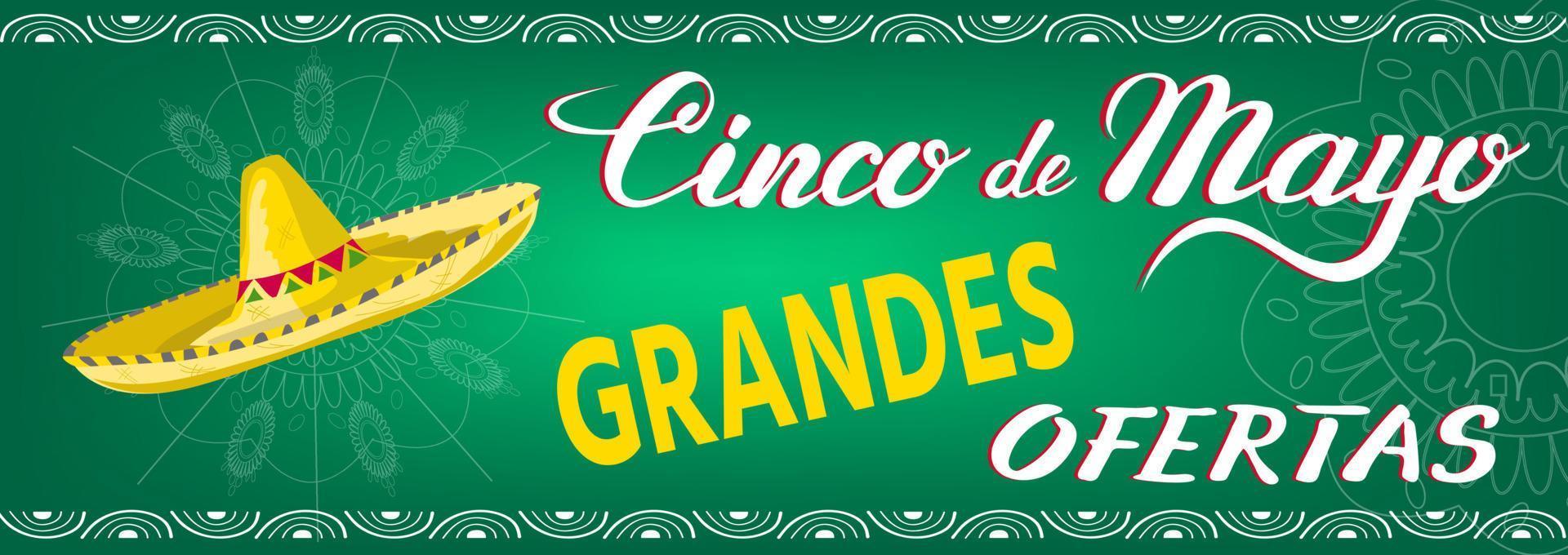 cinco de mayo groot ontleden, sier- banier met sombrero en belettering voor reclame aanbiedingen en uitverkoop Aan Mexicaans festival vector