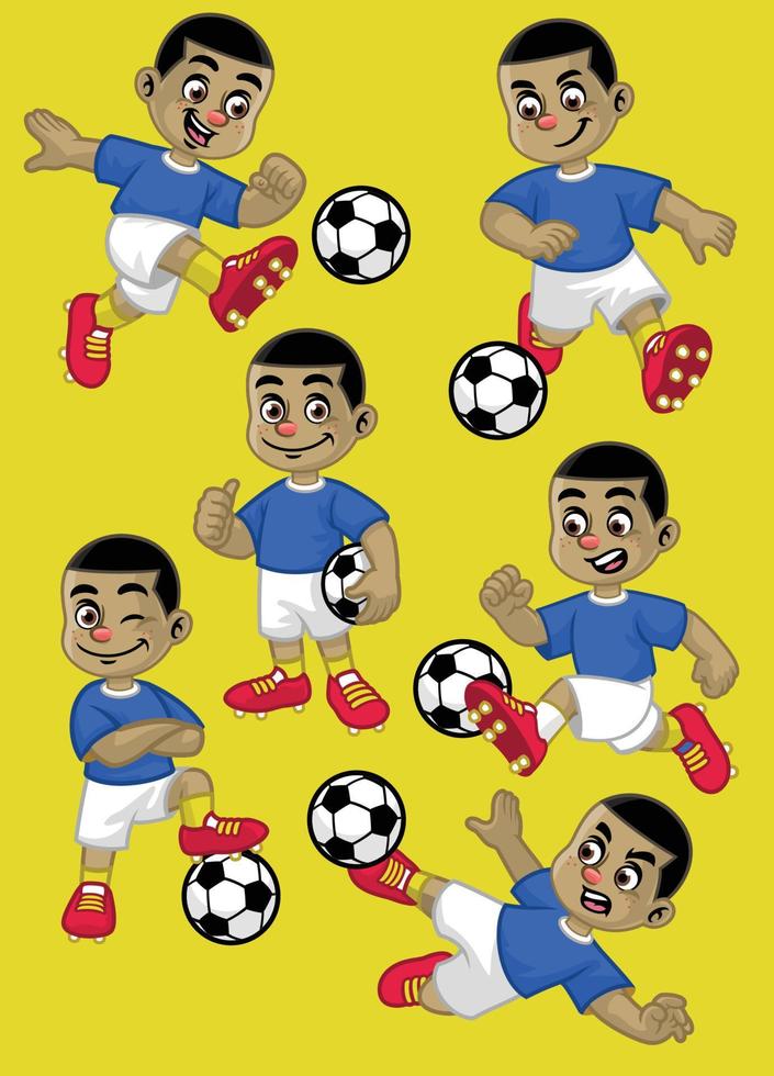reeks tekenfilm van kind voetbal speler vector