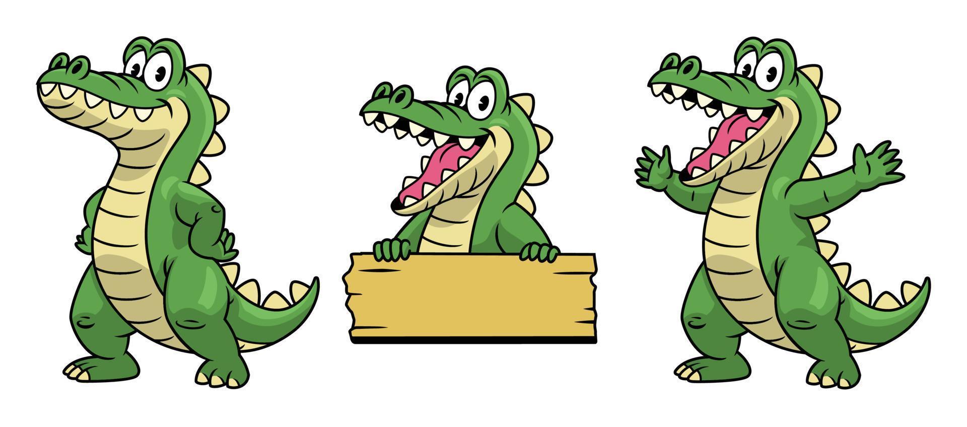 reeks van tekenfilm mascotte van krokodil karakter vector