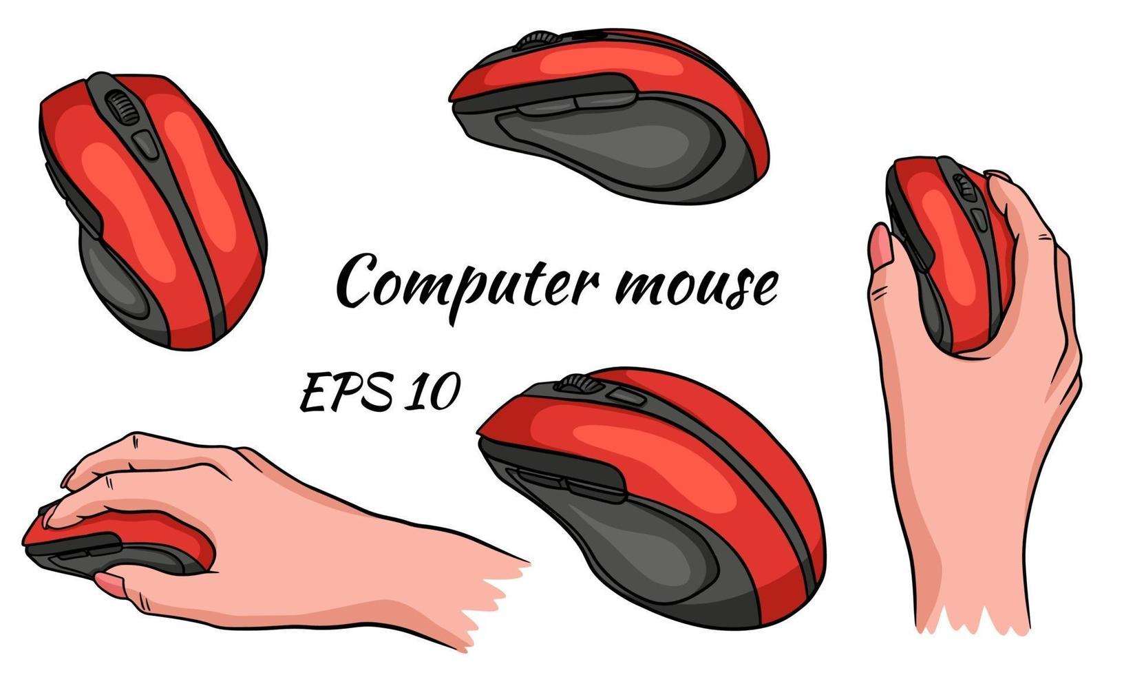 computermuis. muis in de hand. een hulpmiddel om uw computer te beheren. vector illustratie geïsoleerd.