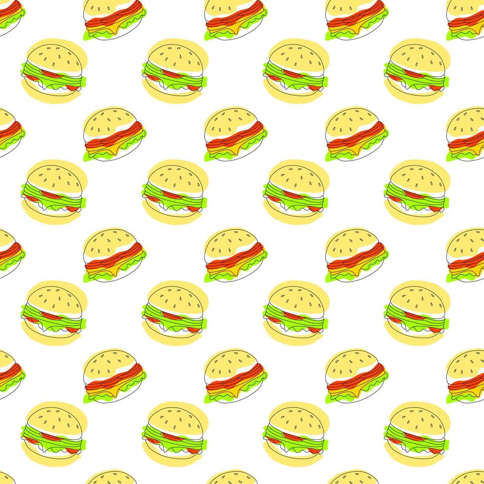 hamburger naadloos geklets. Amerikaans voedsel cheeseburger. smakelijk maaltijd voedsel. heerlijk Hamburger kleding stof. achtergrond voor banier, verpakking, menu. vector