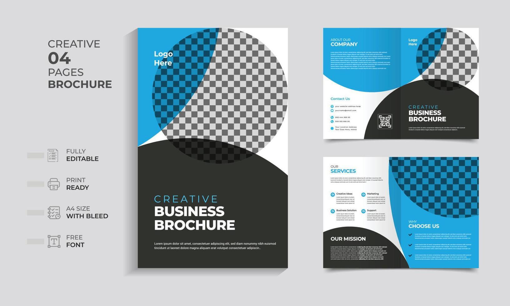 creatief bedrijf brochure ontwerp lay-out sjabloon, zakelijke bedrijf brochure, professioneel bedrijf profiel ontwerp, 04 bladzijde, zakelijke bedrijf profiel, bewerkbare brochure sjabloon lay-out ontwerp. vector