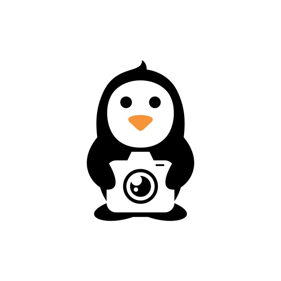 pinguïn Holding camera creatief logo ontwerp vector