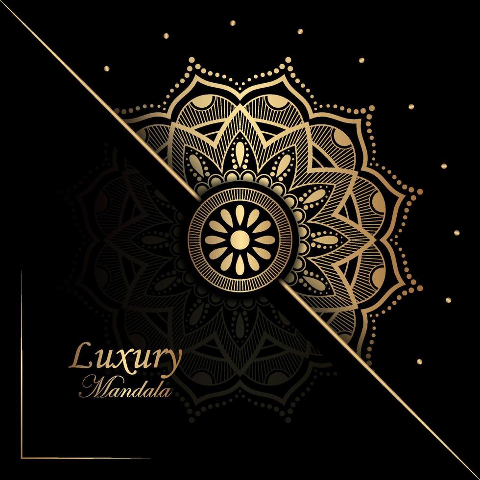 luxe sier- zwart kaart met een goud mandala ontwerp vector