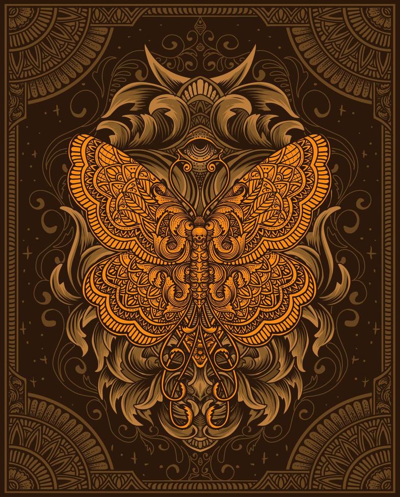 illustratie vector vlinder tribal stileren met wijnoogst gravure ornament in terug perfect voor uw handelswaar en t overhemd