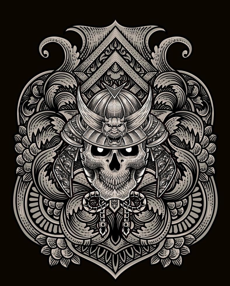 vector illustratie. eng samurai hoofd schedel met wijnoogst gravure ornament stijl perfect voor uw bedrijf en t overhemd handelswaar