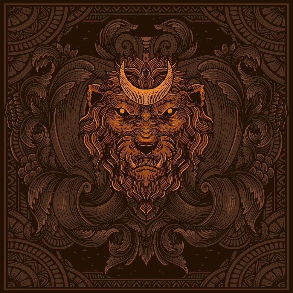 illustratie van leeuw hoofd met wijnoogst gravure ornament in terug perfect voor uw bedrijf en handelswaar vector
