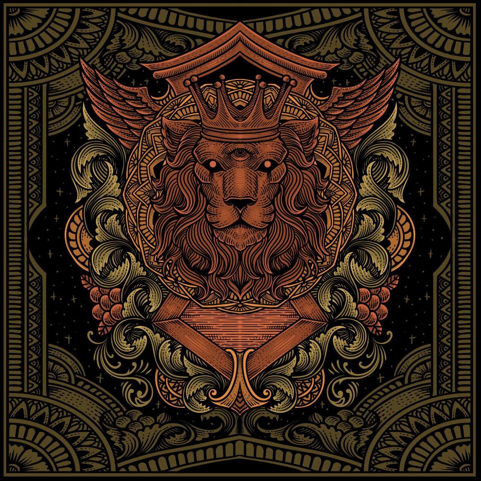 illustratie leeuw koning met antiek gravure ornament stijl mooi zo voor uw handelswaar Dan t overhemd vector