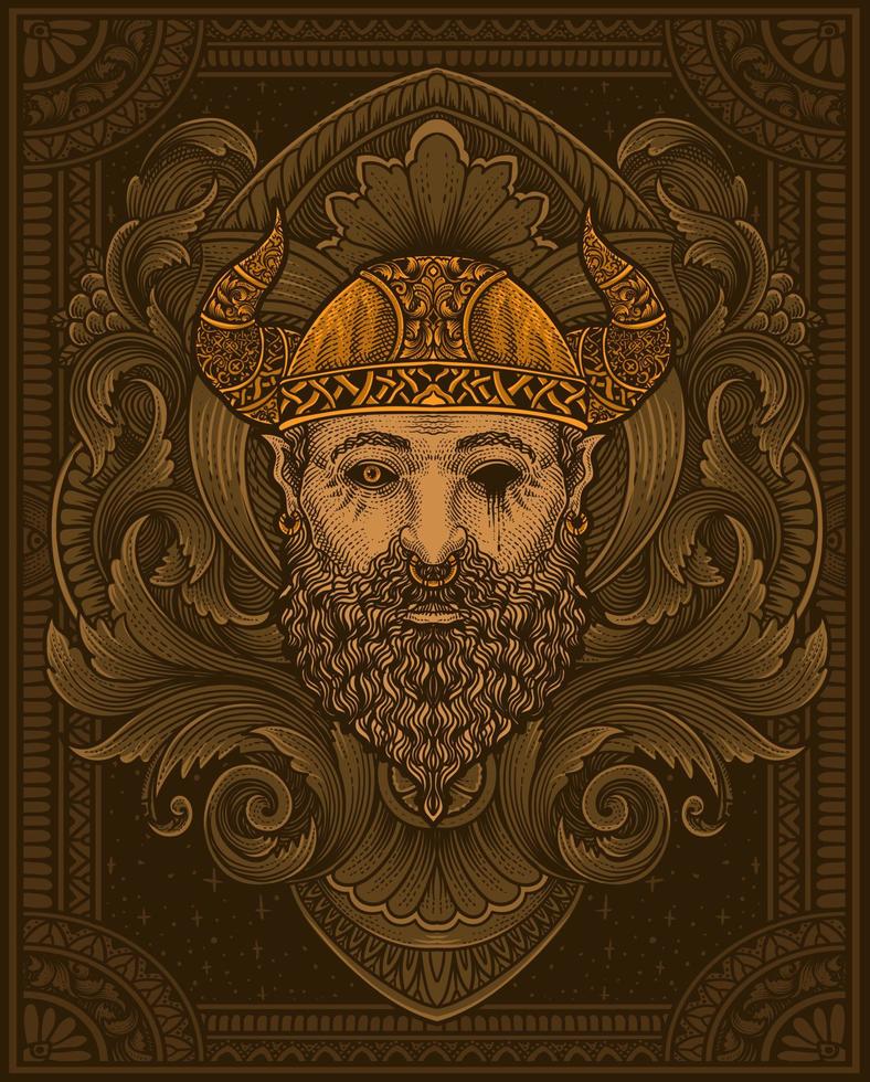 illustratie van viking hoofd met wijnoogst gravure ornament in terug perfect voor uw bedrijf en handelswaar vector