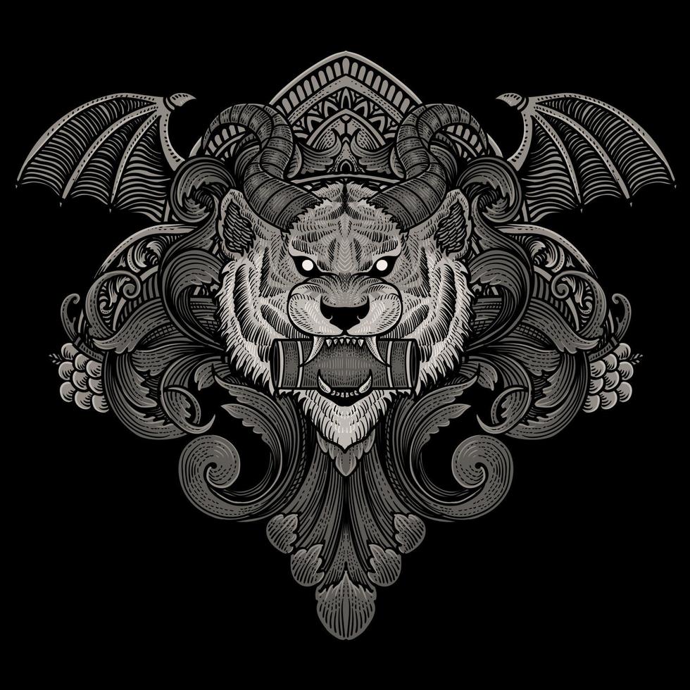 demon tijger hoofd met antiek gravure ornament stijl mooi zo voor uw handelswaar Dan t overhemd vector