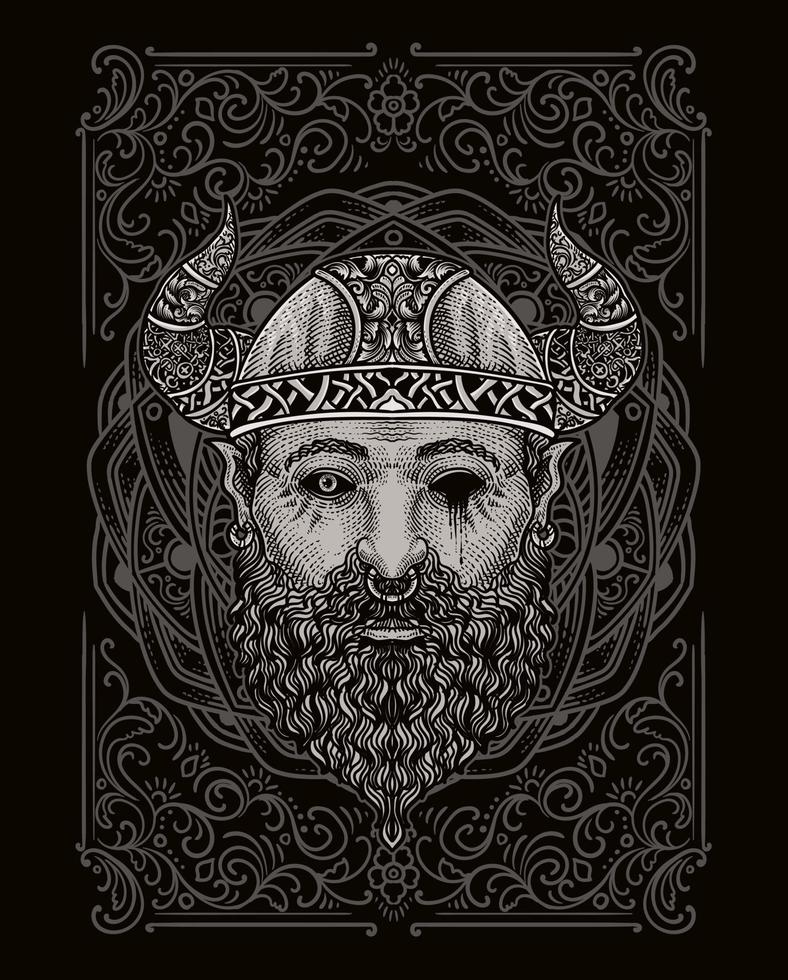 illustratie van viking hoofd met wijnoogst gravure ornament in terug perfect voor uw bedrijf en handelswaar vector