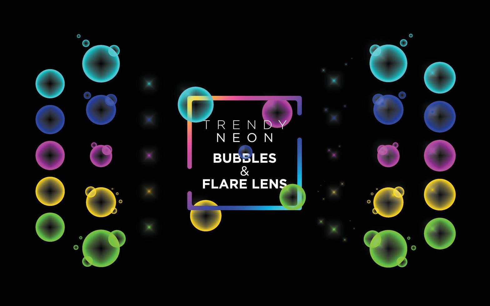 modieus neon bubbels, reeks van ronde bubbels met gloeiend licht Effecten, gloed lens. vector