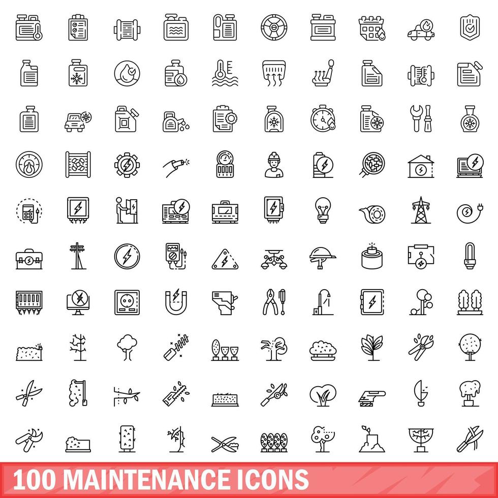 100 onderhoud pictogrammen set, schets stijl vector