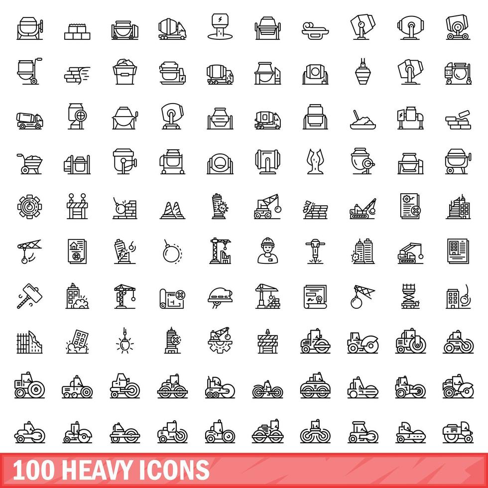 100 zwaar pictogrammen set, schets stijl vector