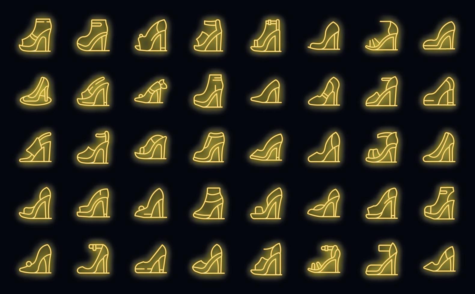 hoog hakken vrouw schoenen pictogrammen reeks vector neon
