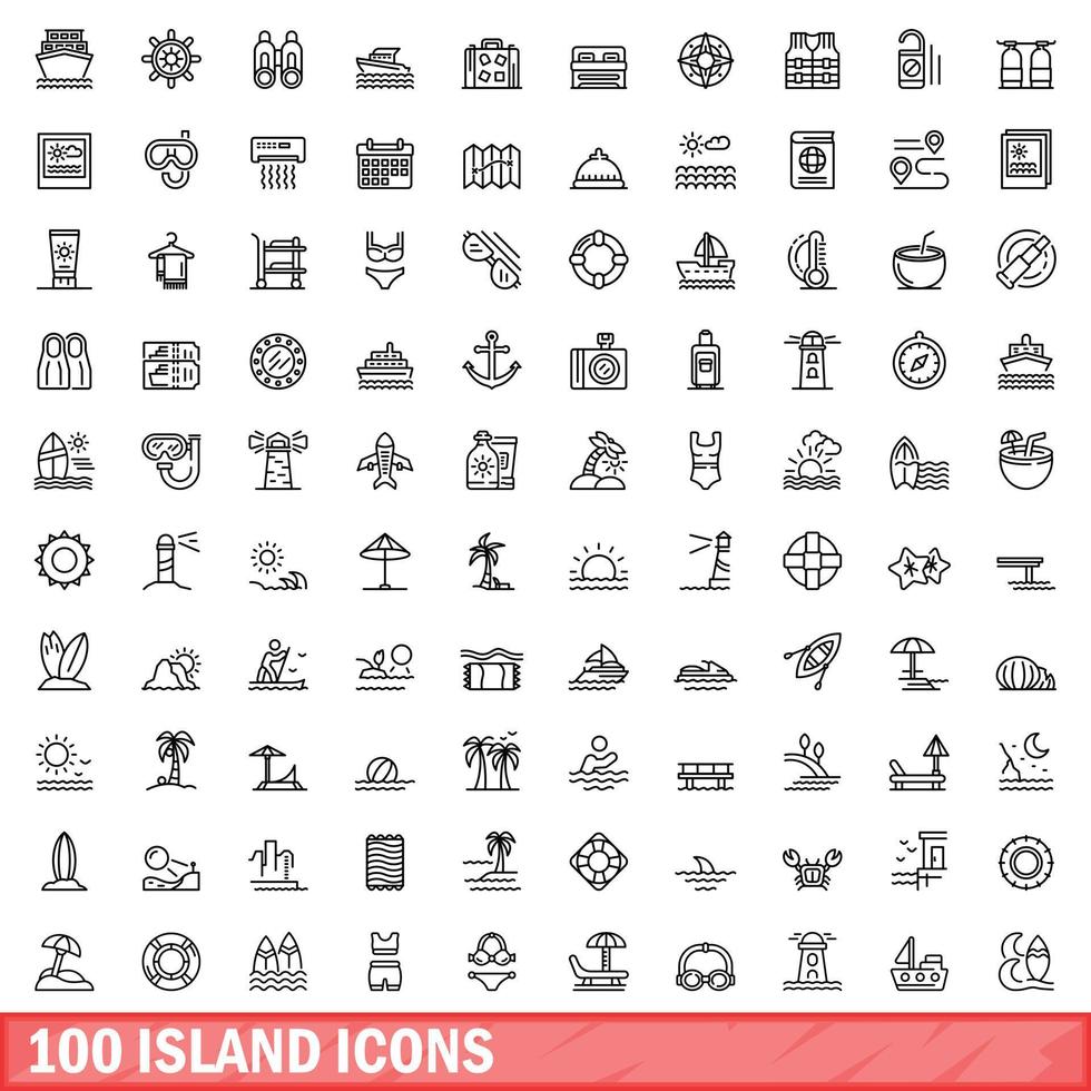 100 eiland pictogrammen set, schets stijl vector