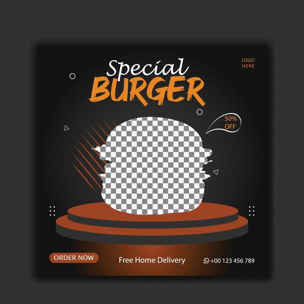 heerlijke hamburger- en voedselmenu sociale mediapost vector