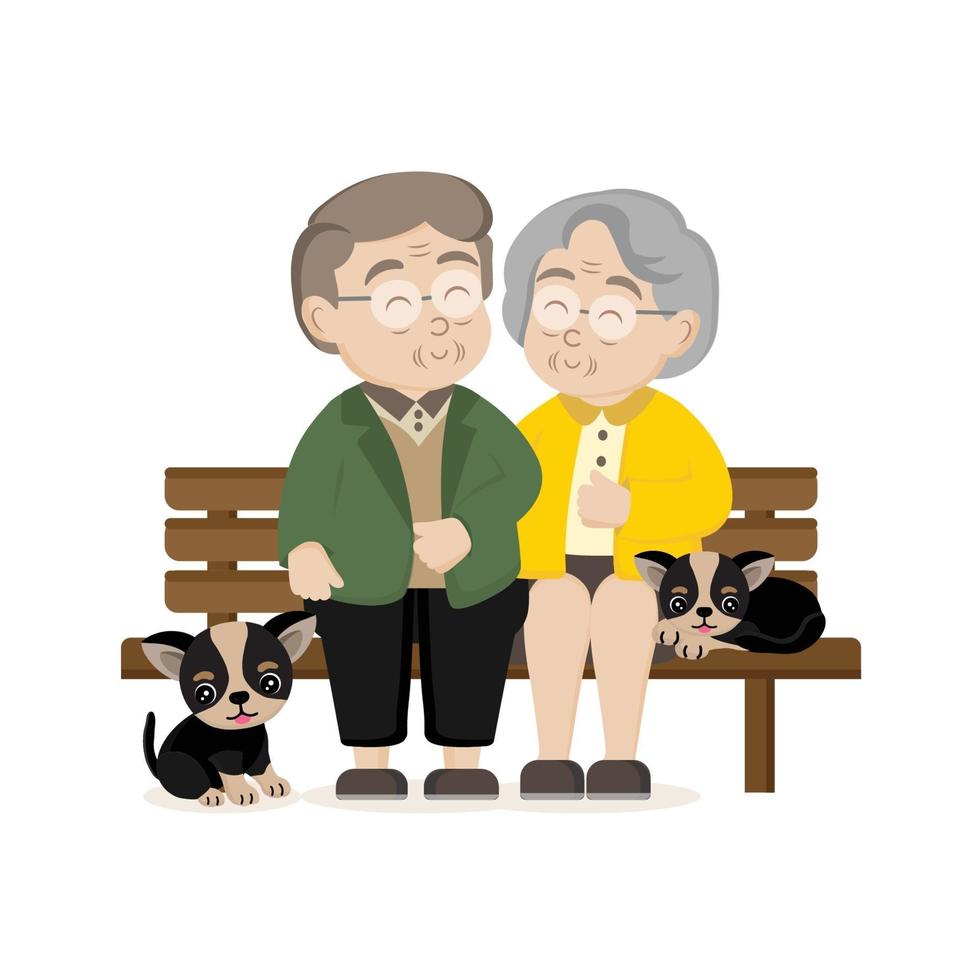 gelukkige grootouders dag wenskaart. senior gezin met hond. vector