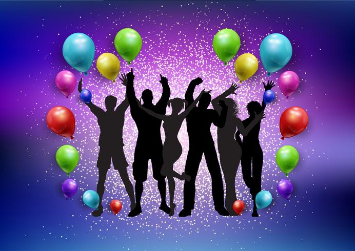 Partij menigte op een ballonnen en glitter achtergrond vector