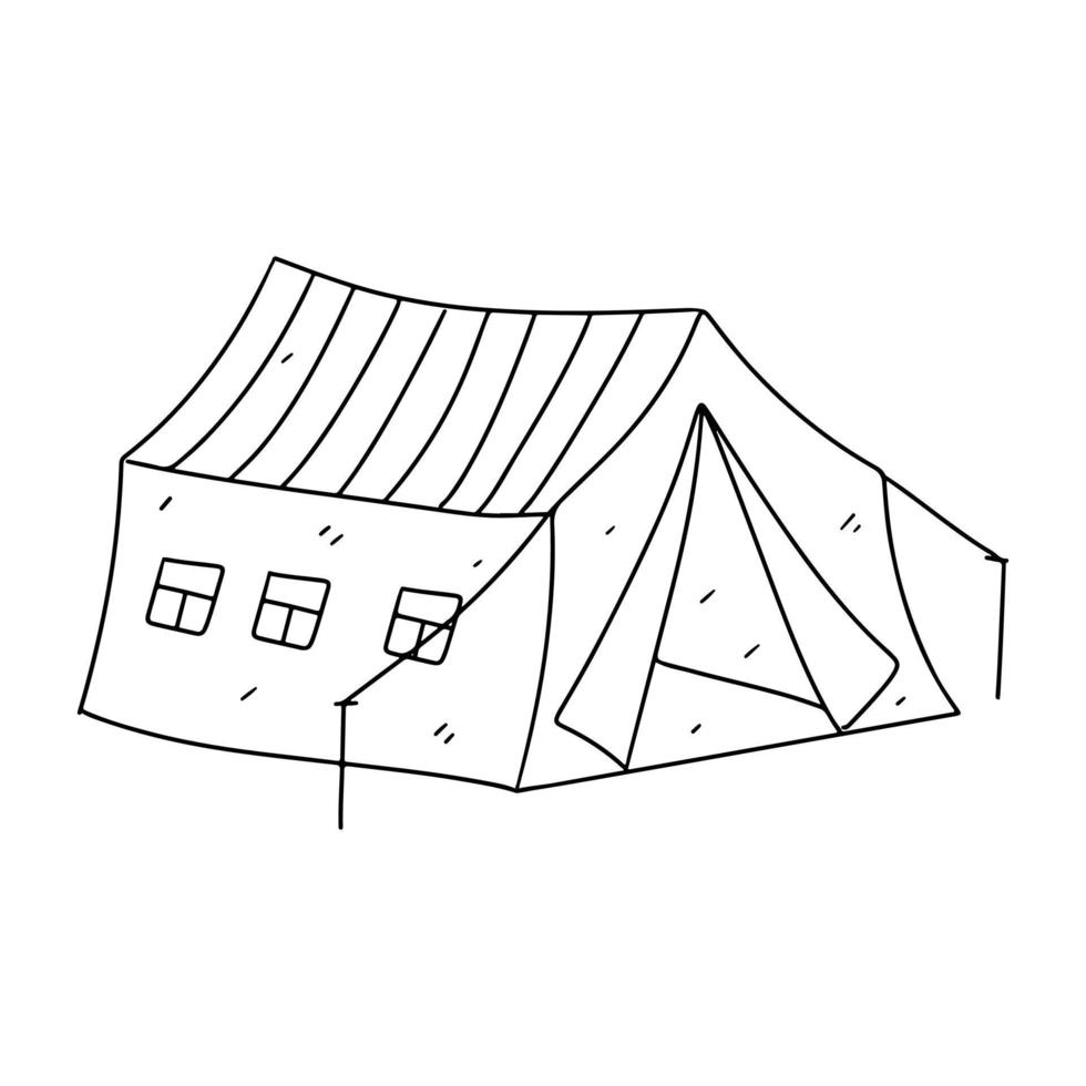 toerist kamp tent in hand- getrokken tekening stijl. vector illustratie geïsoleerd Aan wit achtergrond. kleur boek.