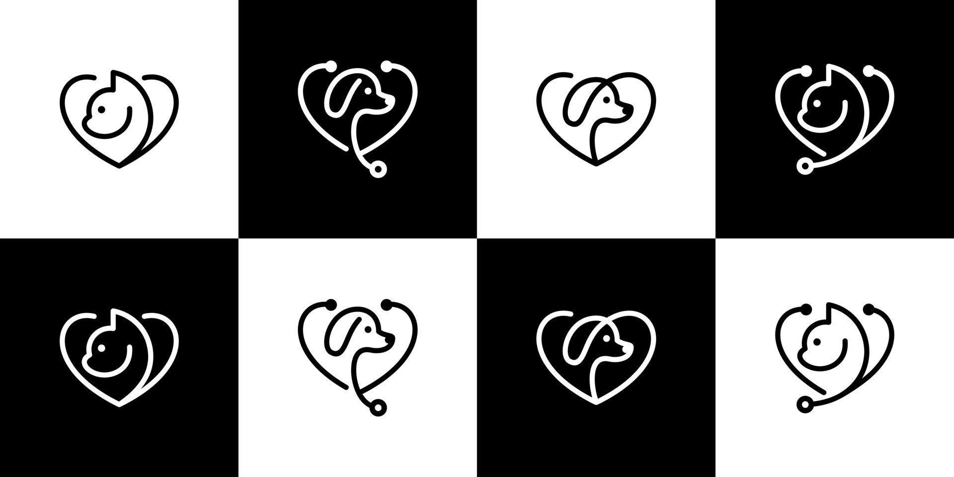 verzameling van dier huisdier logo ontwerp met liefde en stethoscoop ontwerp grafisch vector illustratie. huisdier zorg symbool, icoon, creatief.