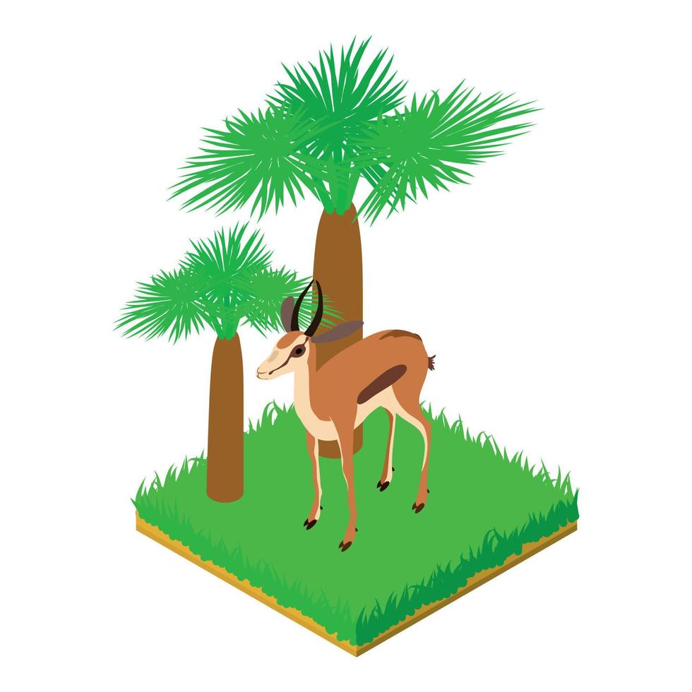 antilope icoon isometrische vector. jong antilope dier staand in groen gras vector