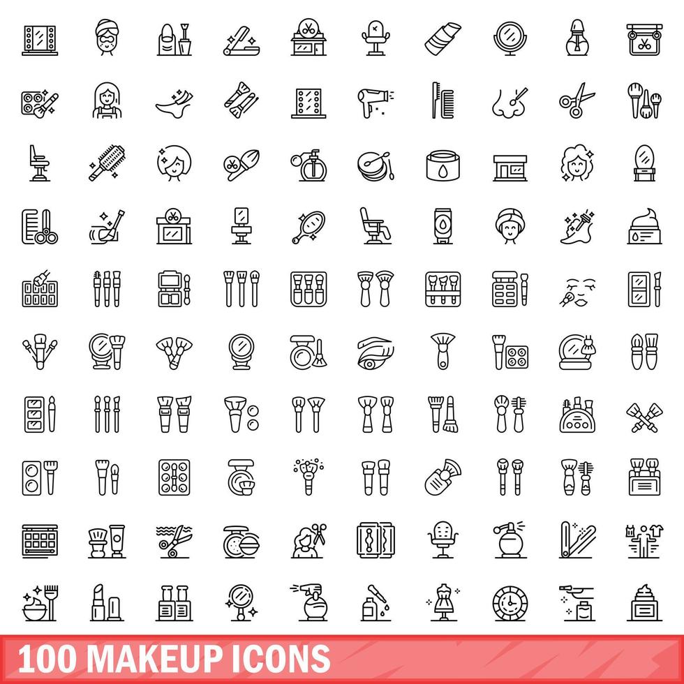 100 bedenken pictogrammen set, schets stijl vector