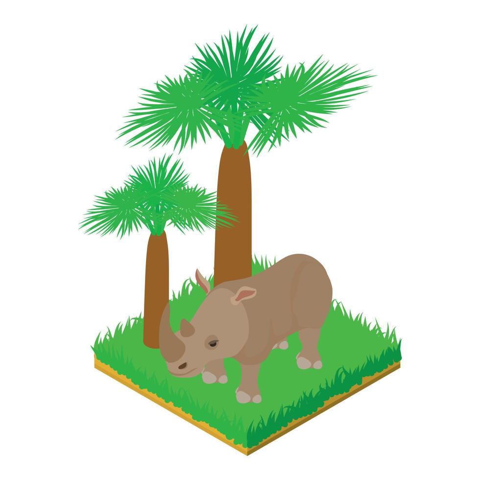 grijs neushoorn icoon isometrische vector. neushoorn dier staand in groen gras vector