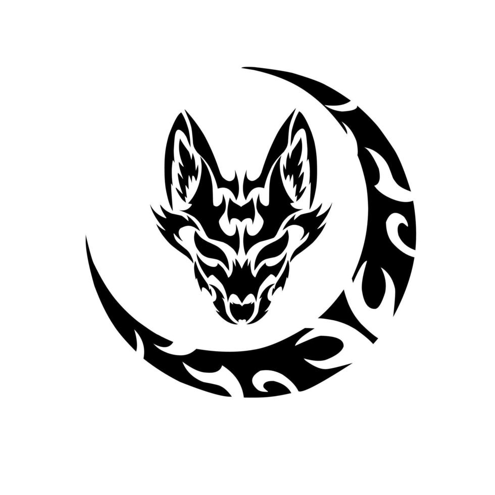 illustratie vector grafisch van tribal kunst wolf hoofd en halve maan maan tatoeëren