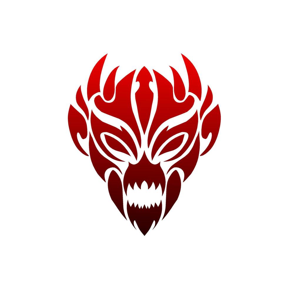 illustratie vector grafisch van tribal kunst gezicht demon rood voor tatoeëren