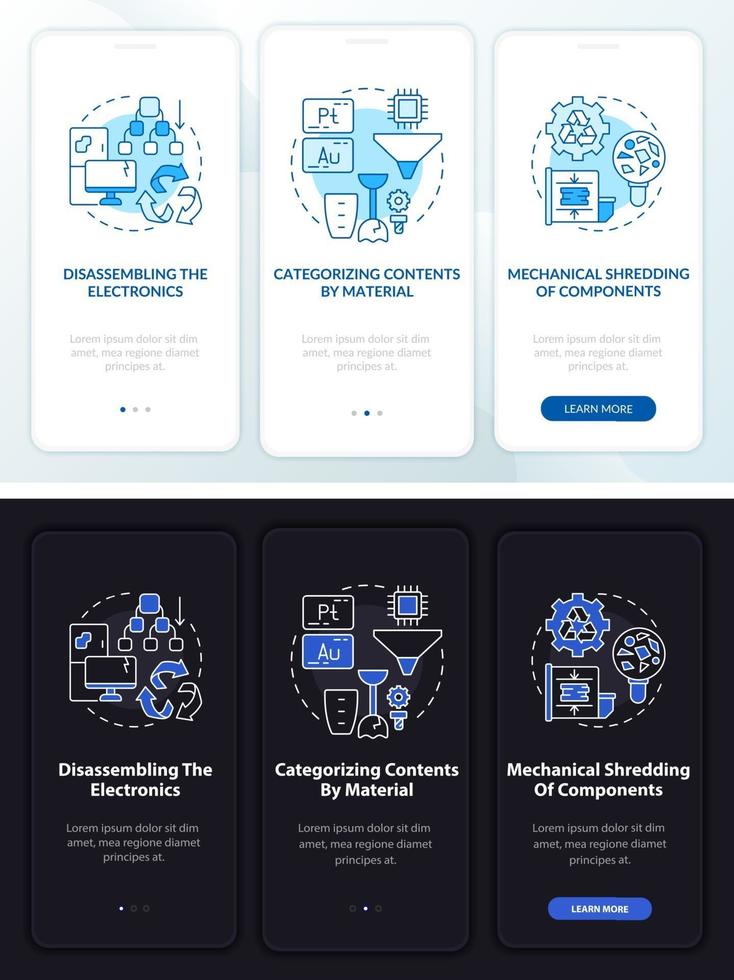 e-schrootgebruik onboarding mobiele app-paginascherm met concepten vector