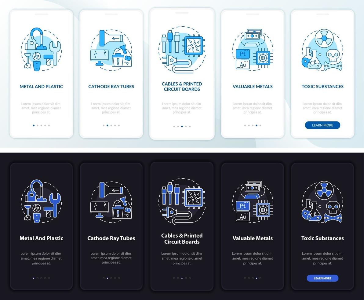 e-scrap-onderdelen onboarding mobiele app-paginascherm met concepten vector