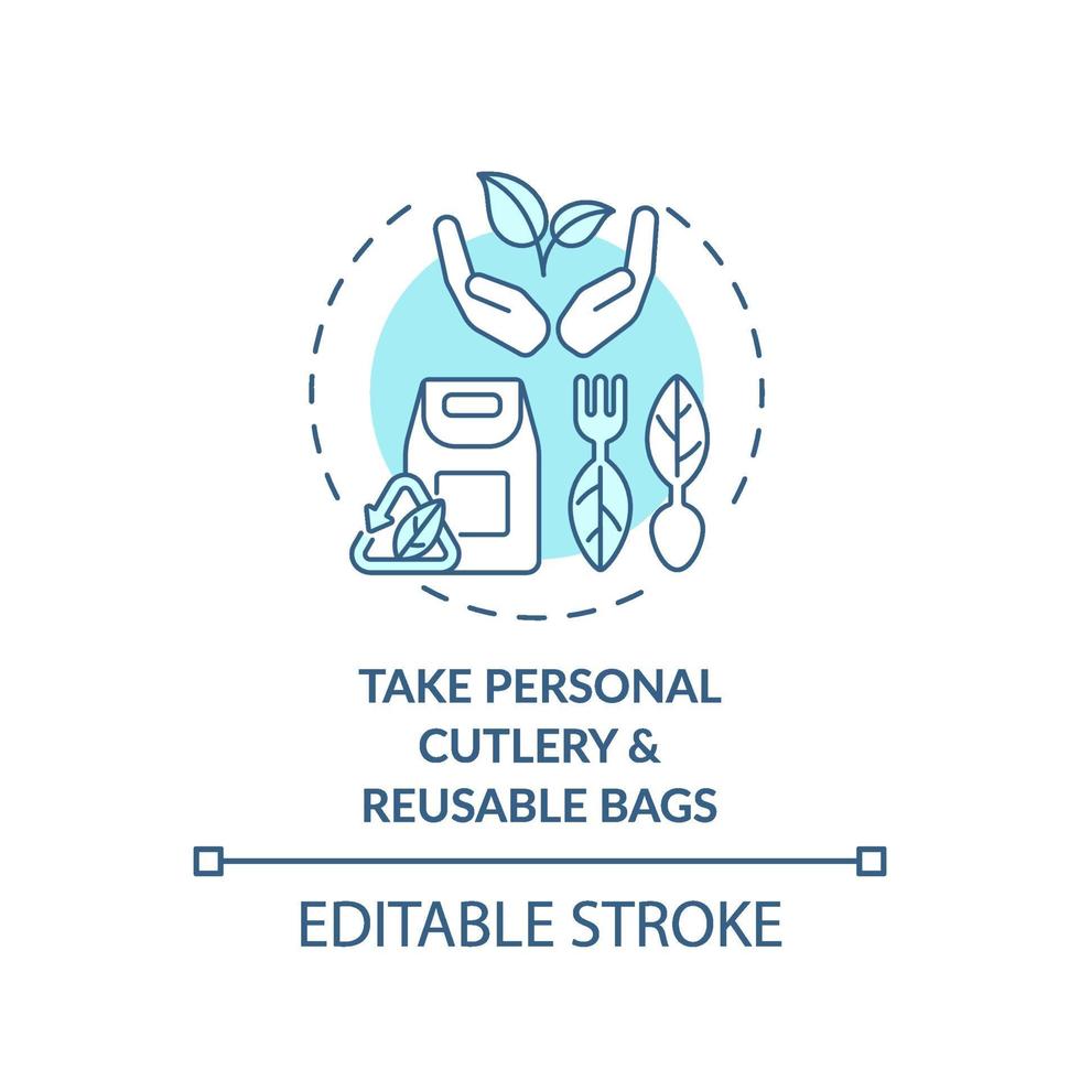 neem persoonlijk bestek en herbruikbare tassen concept pictogram vector