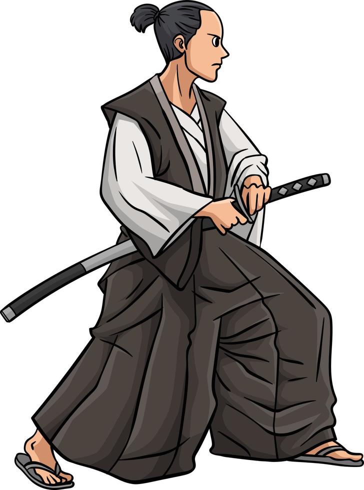 samurai zwaard tekenfilm gekleurde clip art illustratie vector